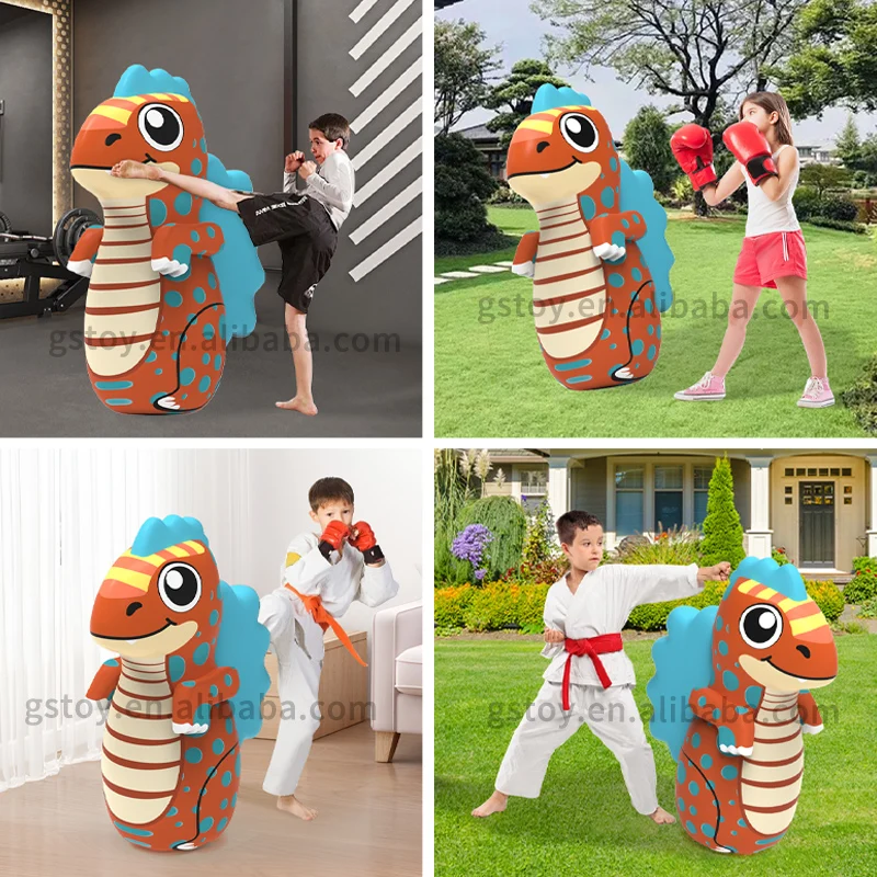 Eco PVC indoor children inflatable standing boxing bag kids dinosaur toys inflatable punching bag