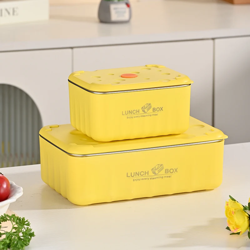 Creative cheese design1200ml microwave hot water heated stainless steel kids school insulated thermal bento lunch box for adult