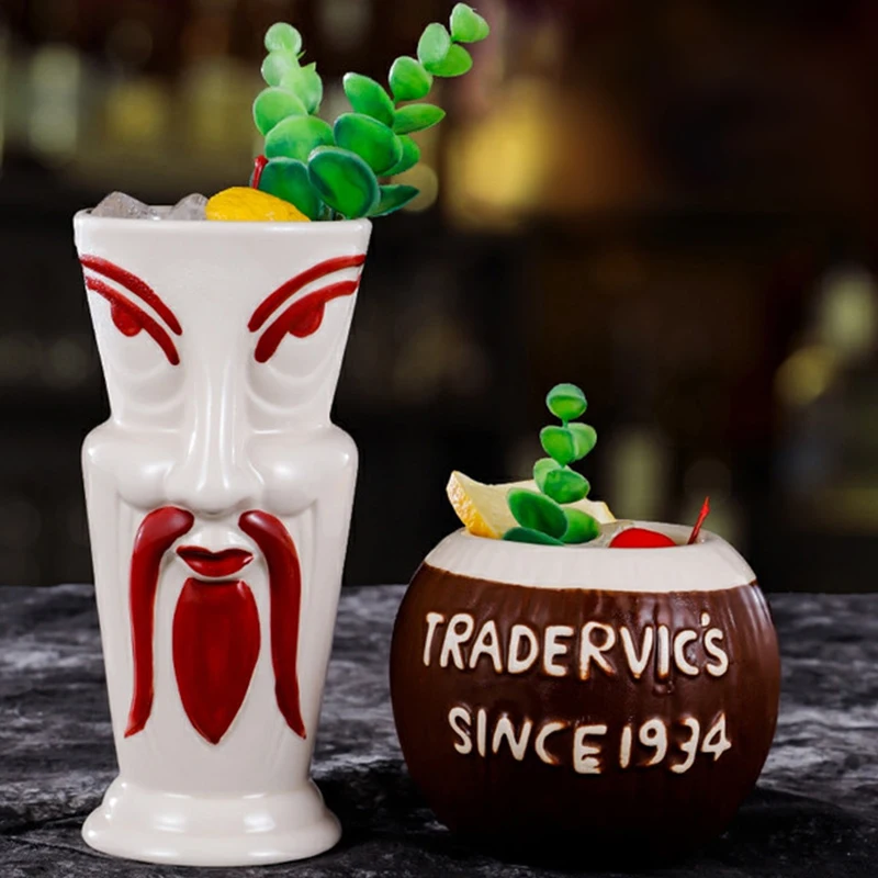 Wholesale Custom Reusable Ceramic Funny Creative TIKI Cocktail Glasses Hawaii Tiki Cup Tiki Martini Glass Mugs Bar