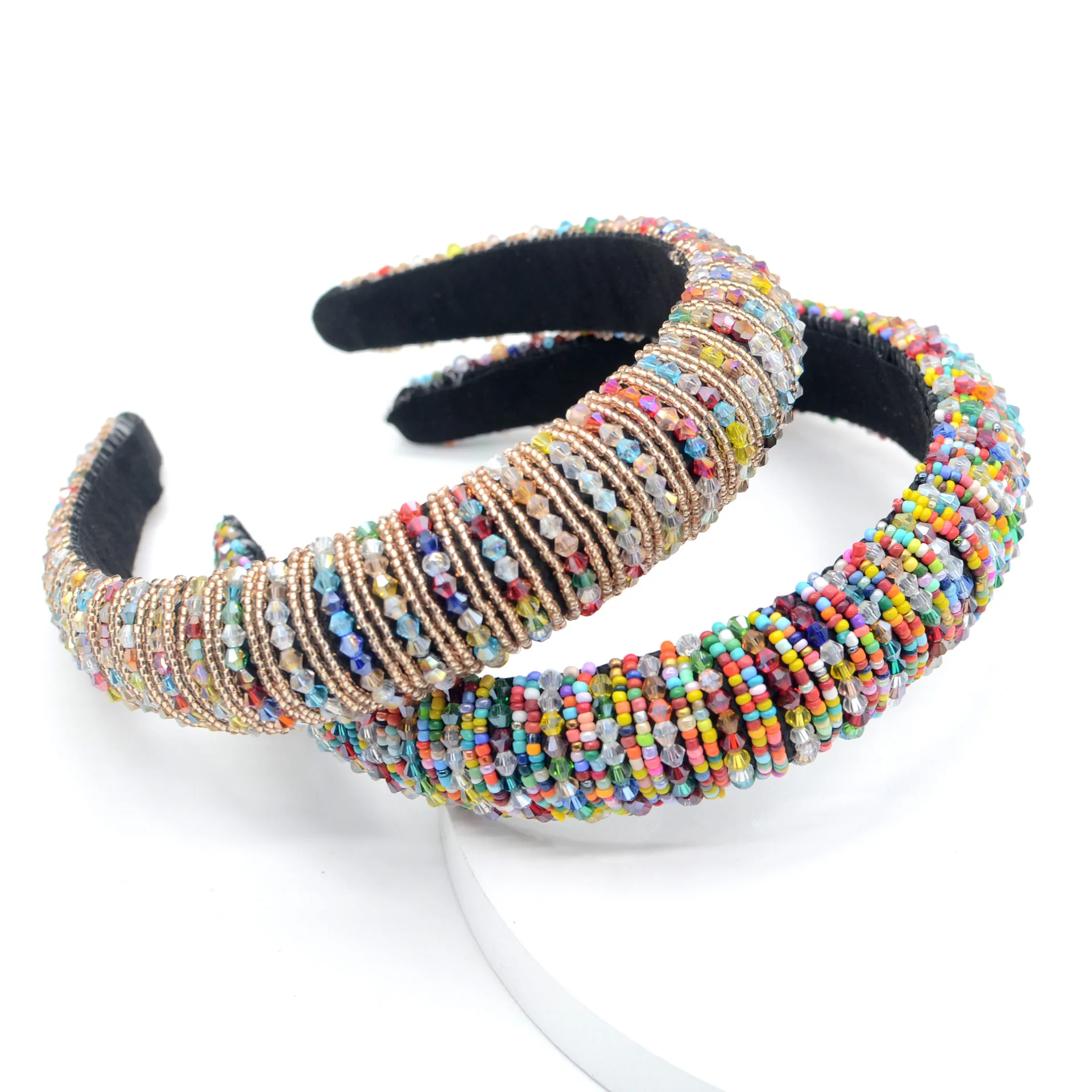 New colorful European Baroque Headband Women Luxury Bling Thick Sponge Padded Handmade  Rhinestone for Wedding Party Show