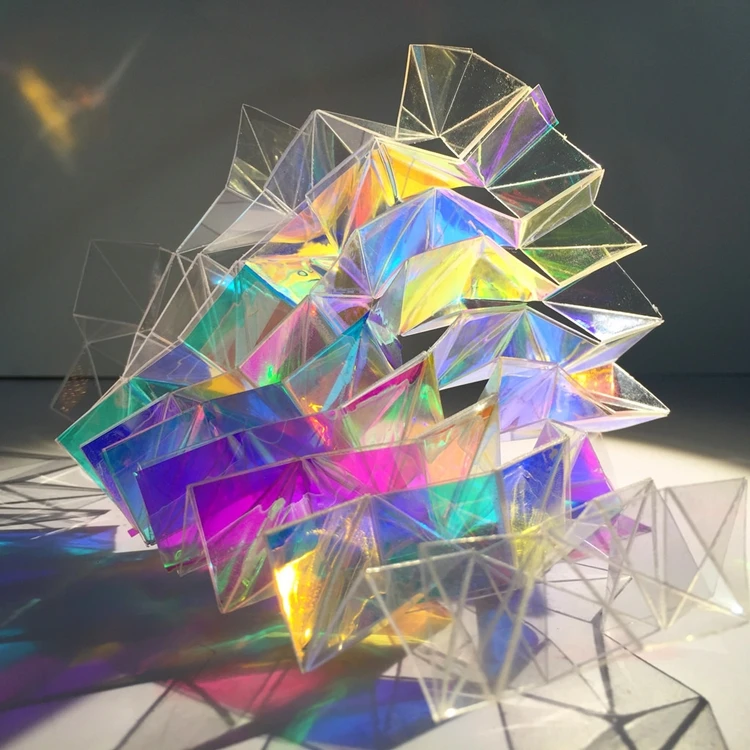 Fantasy colorful polarized PET adhesive solar contral dichroic film flash rainbow holographic film for building glass
