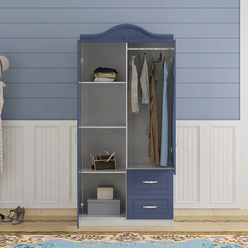 New blue 2 3 4 mdf wardrobe large size customized bedroom wardrobe closet with drawers wooden wardrobe bedroom furniture