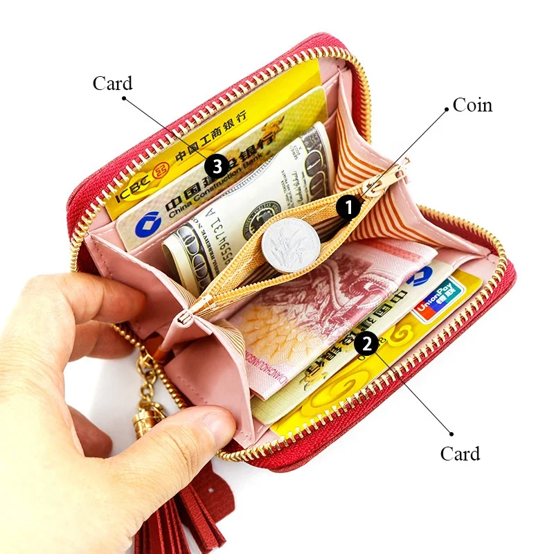 Mini Short Small Pu Leather Solid Coin Credit Card Holder Pocket Rabbit Tassel Pendant Girl Custom Logo Lady Women Purses Wallet