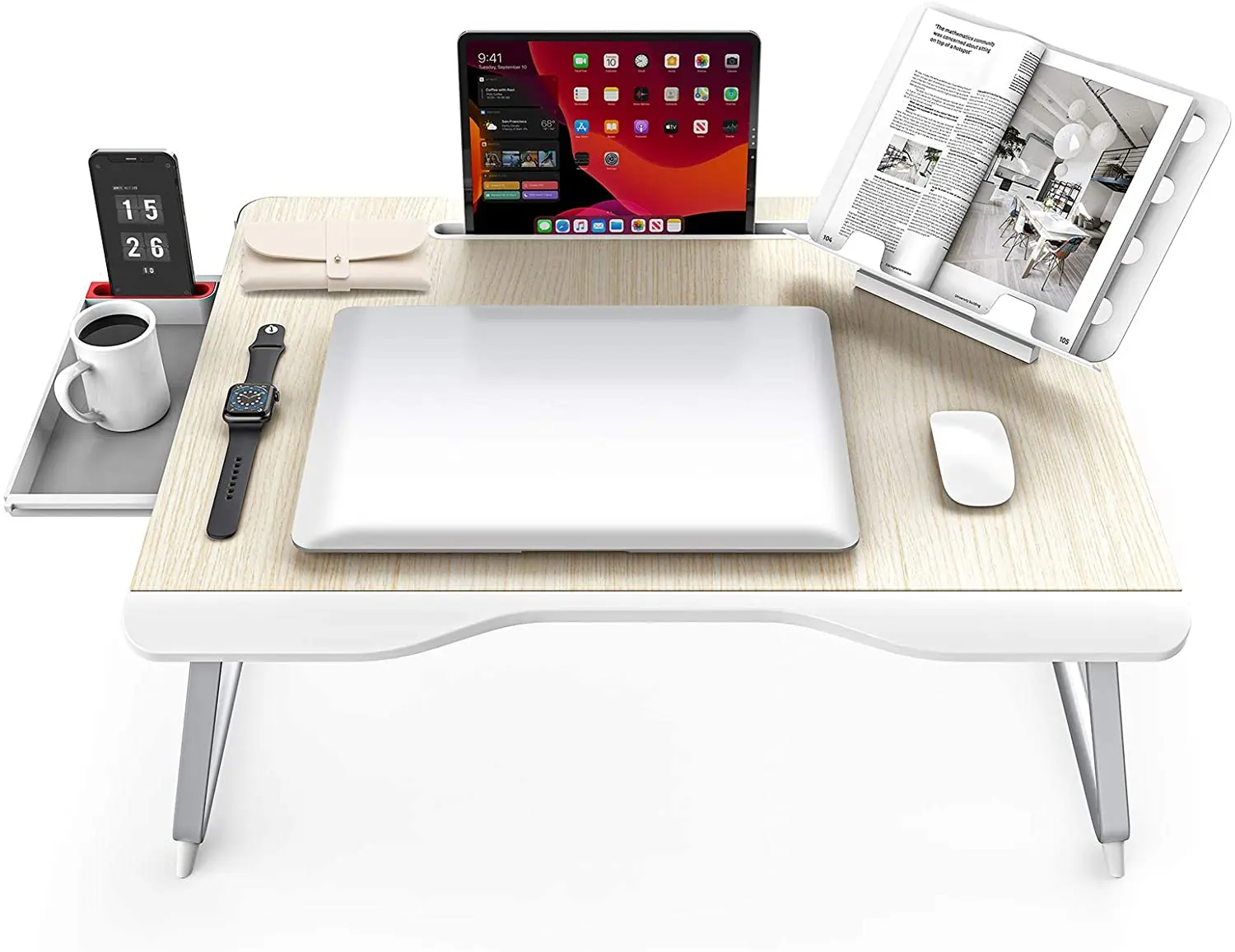Folding Computer Desk with Bookstand  No-Assembly PC Desk Modern Small Work Table Laptop Writing Desk for Home Office