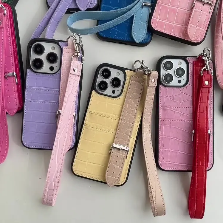Fashionable Style Crocodile Pu Leather Phone Case with Strap Luxury Leather Mobile phone Case for iPhone 14 Pro Max Case