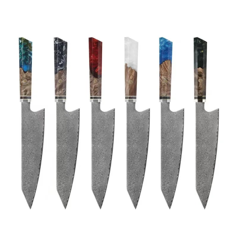 Japanese Handmade Damascus Kitchen Cook Knife Set VG10 Steel with Resin Stainless & Bone Handle for Chefs & Butchers