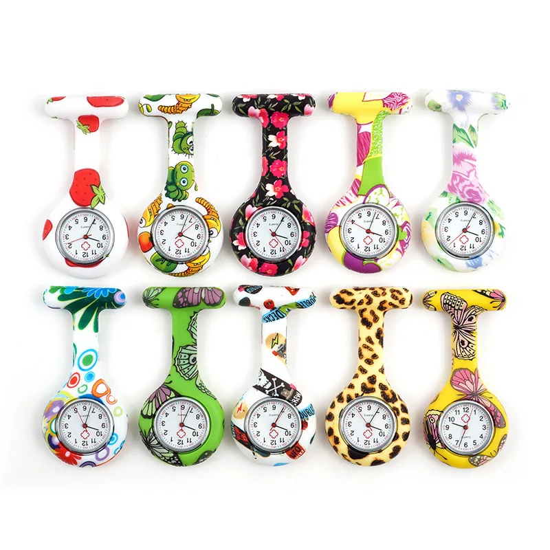 Printing Silicone Nurse Watch Clip On Fob Quartz Brooch Hanging Pocket Watch For Men Women Fashion Casual Decor Accessories