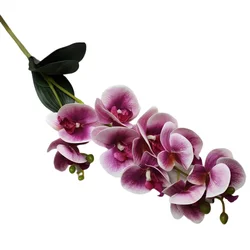 Decorative Floral 3D Printing 9 Heads Artificial Flower Phalaenopsis Orchids Stem With Leaves