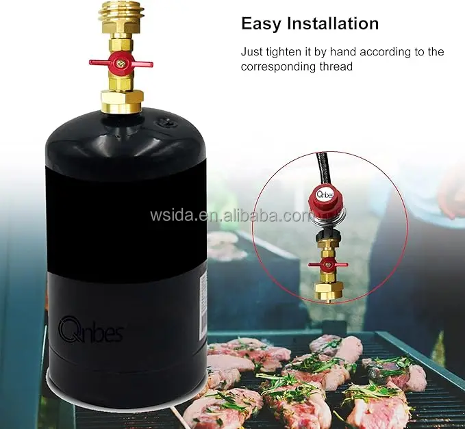 1 lb Propane Tank Adapter with Valve, 20 lb to 1lb Converter, Hook Up Small Propane Tanks When 20lb Ran Out, Solid Brass