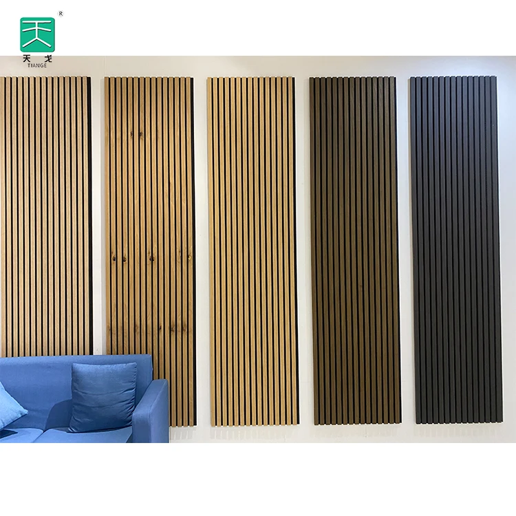 TianGe Wood Veneer Pet Mdf Composite Wall Board square slatted fluted Wooden Acoustic Slat Panel