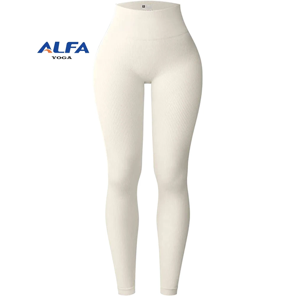 ALFA Breathable Sports Ribbed Seamless Fitness & Yoga Wear Leggings Yoga Pants Gym