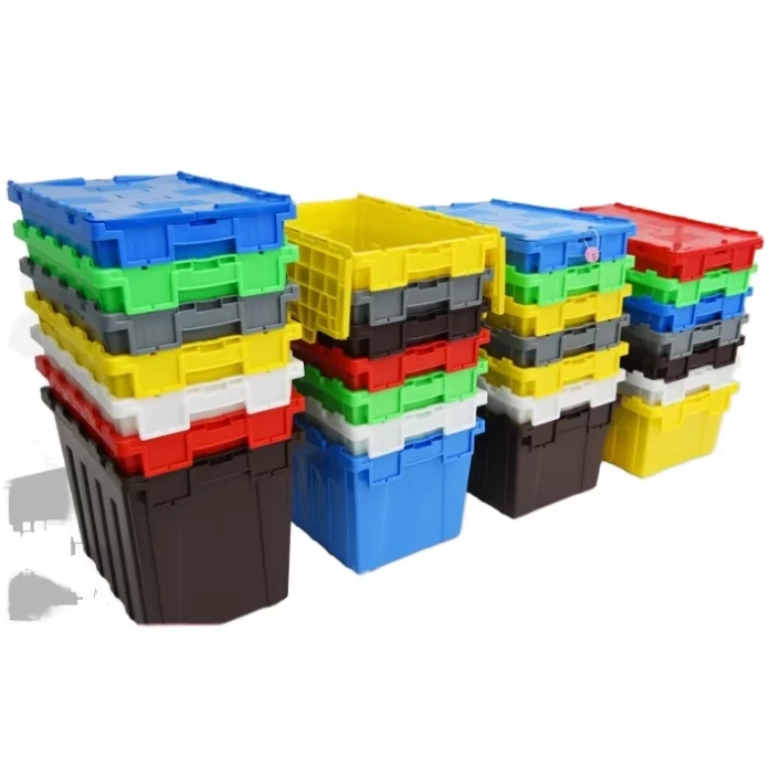 HDPE manufacture  Wholesale nesting logistic moving plastic storage attached lid containers