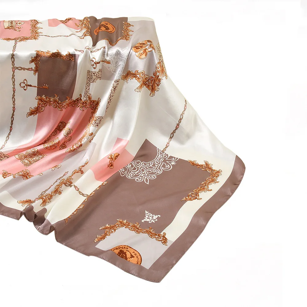 Fashion hot summer plain silk small square sweet high-grade sense chain printed square scarf women