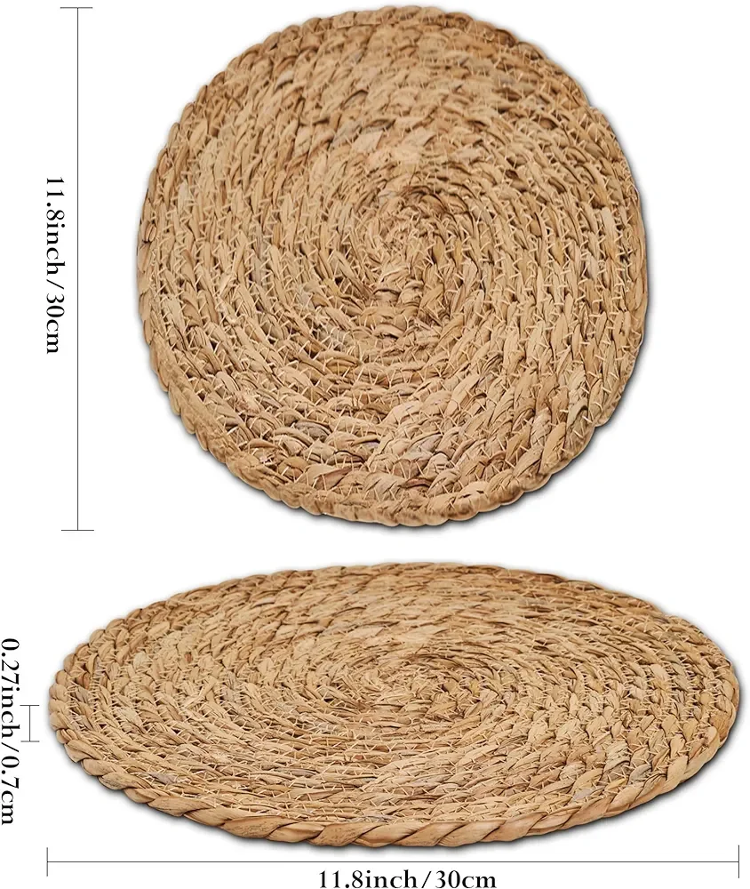 Tabletex Environmental Natural  Straw Woven Grass Hand Crafted Placemat Wholesale Round  Braided  Rattan Straw Placemat