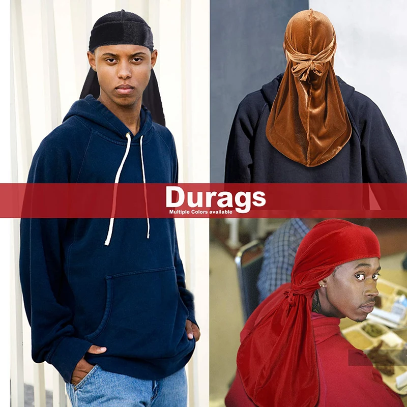 XM Designer Headbands And Bonnets Velvet Durags For Men Stretch Headwraps Crushed Waves Doo Rag