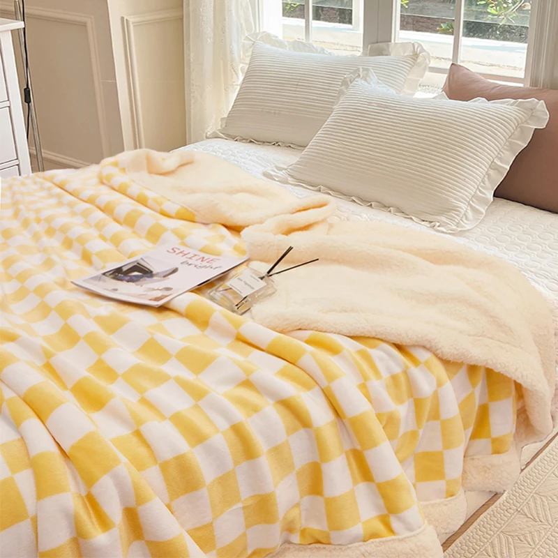 Thick Cashmere Vintage  Cobertor Sofa Xadrez Double Laminate Checkered Throw Black And White Plaid Checkerboard Blanket