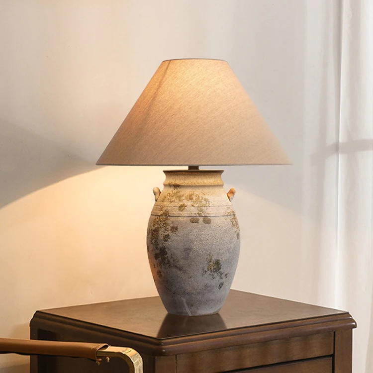 Home Restaurant Home Modern Chinese Portable Bedroom Classic Grey Ceramic Bedside Table Lamps
