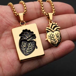 2021 Double Anatomical Organ Heart 18K Gold Pendant Titanium Couple Mens Stainless Steel Necklace Ring collar de hombres corazon