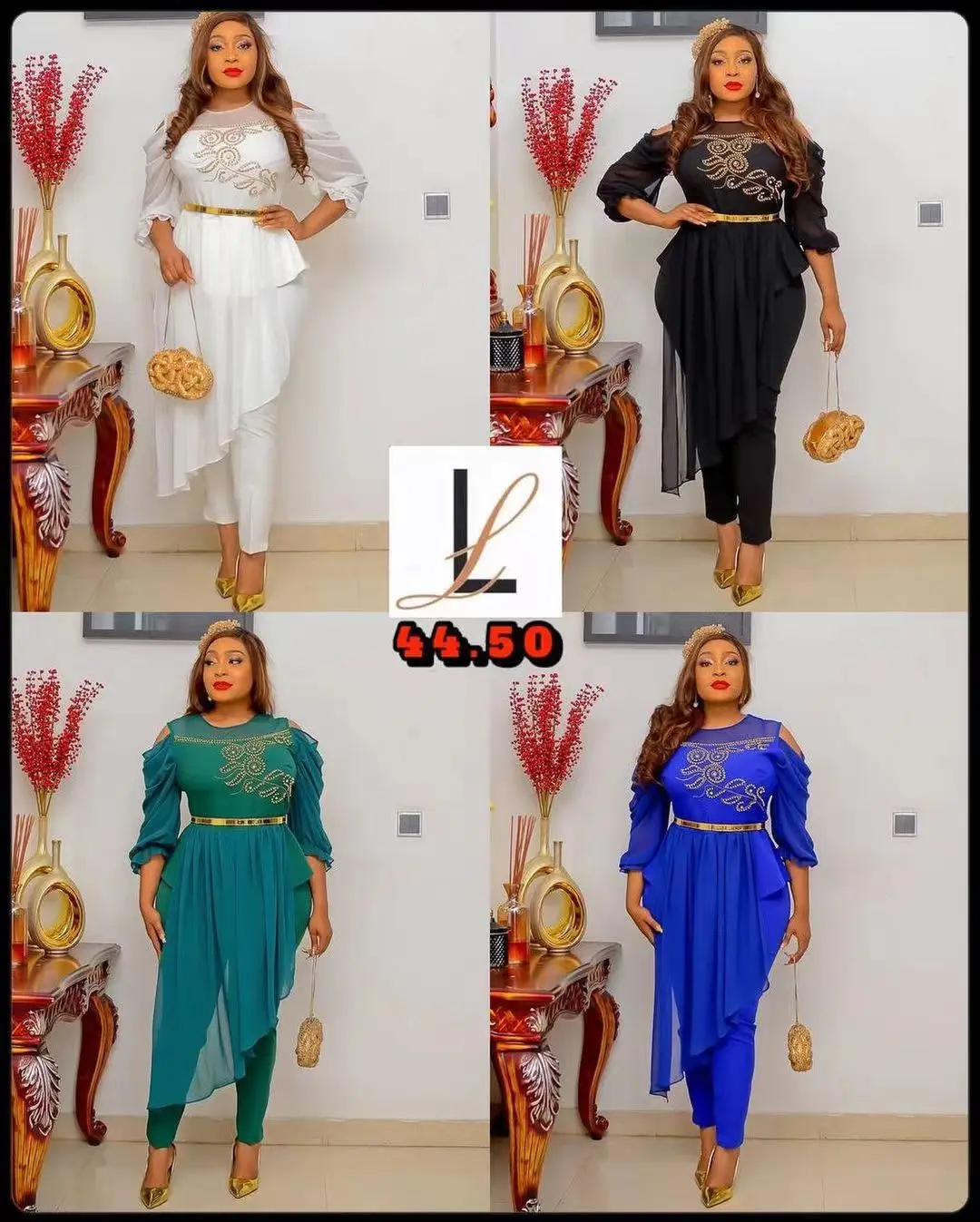 high quality african chiffon fabrics ethnic clothing dashiki hot drill stitched chiffon top straight leg trousers two piece set