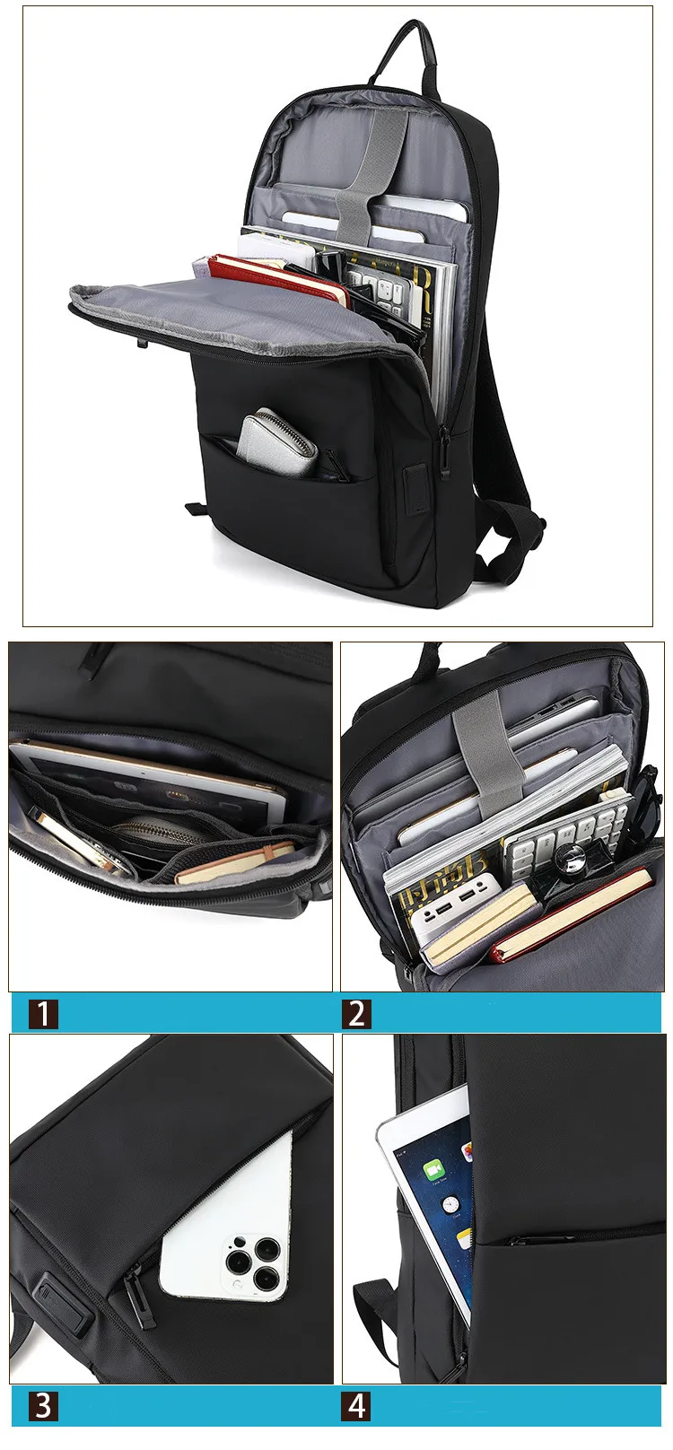 New design business Travel Backpack Slim Waterproof Laptop Backpack with USB Charging Port 15.6 inch Laptops Backpack bag