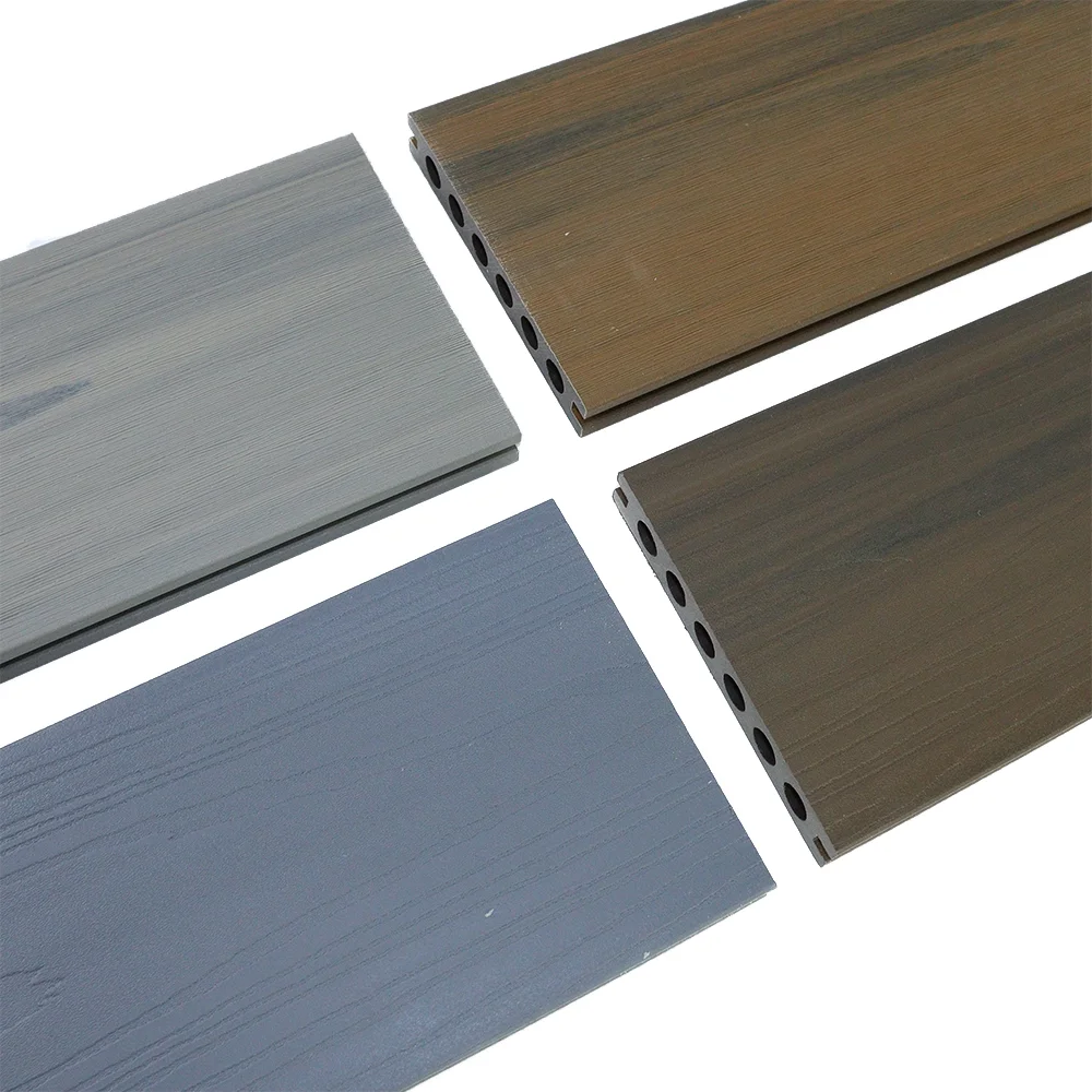 Exterior patio terrace matte finish Co-extrusion round holes hollow composite wood brushed capped wpc decking