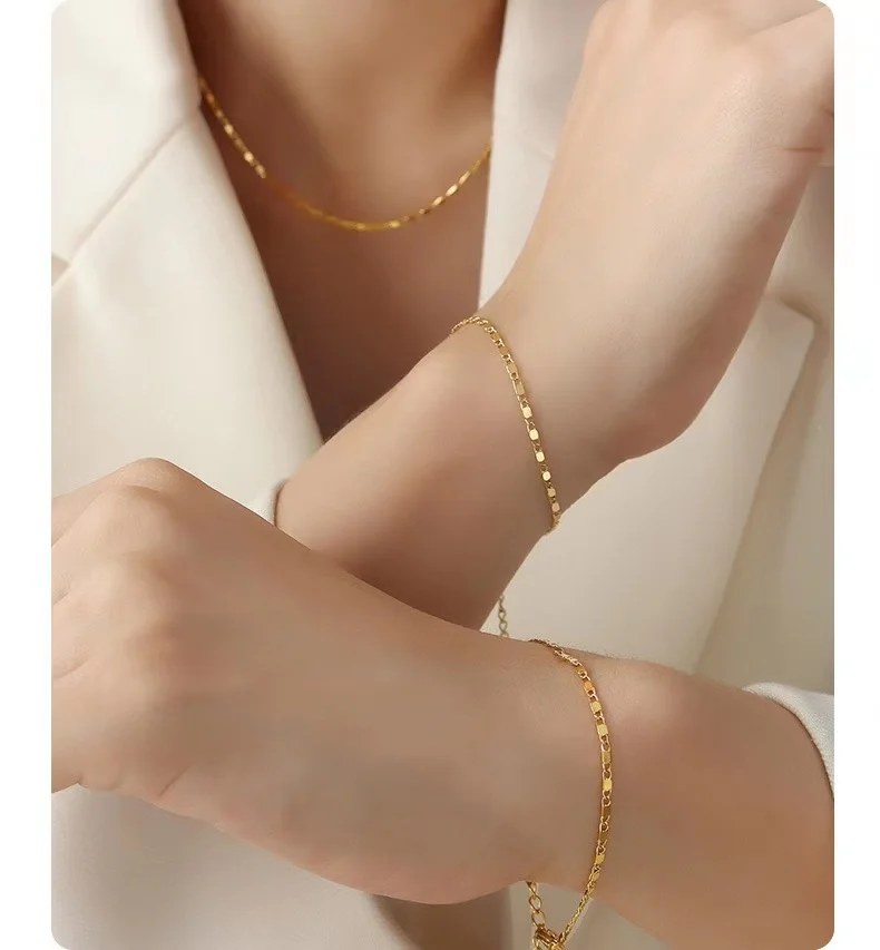 2022 Stainless Steel Gold-Plated Personality Exquisite Versatile Necklace Bracelet Daily Commuter Jewelry Set
