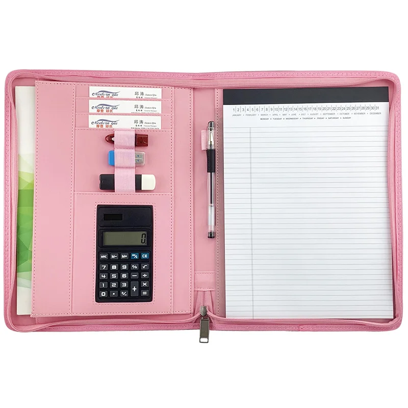 ModernQiu A4 Size Custom PU Leather Business Portfolio Pink Custom Padfolio  Folder No Minimum Custom Filing Products