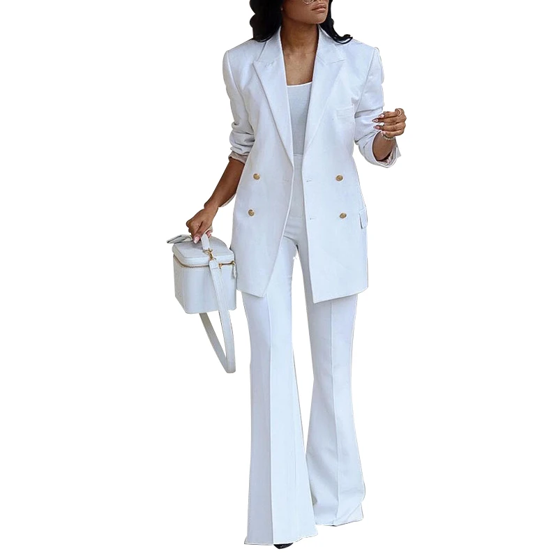 Caiheng blazers ladies women suits business attire casual solid two piece sets clothes blazer set for women office formal