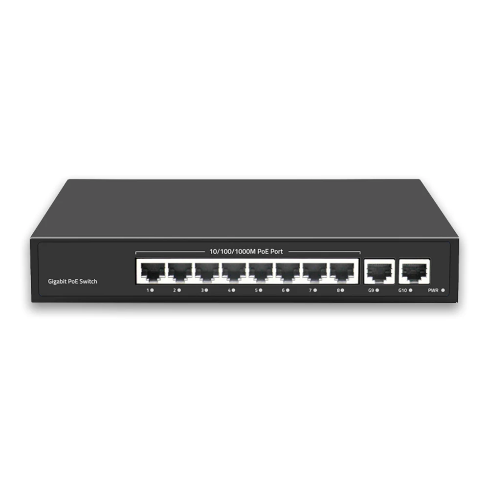 8 Port Full Gigabit PoE Switch 2 Gigabit Ethernet Uplink Ports 120W Power Unmanaged Realtek PoE Switch