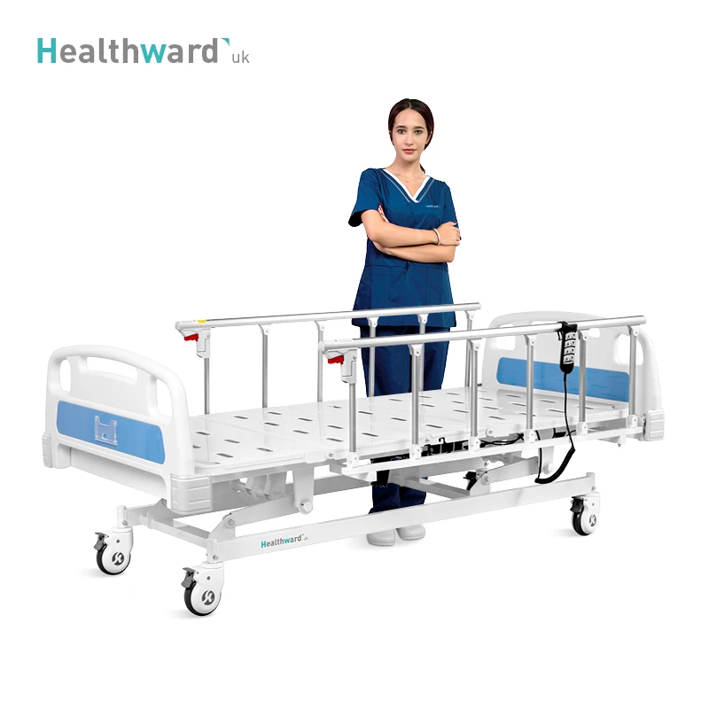 A6k Healthward Stainless Steel Adjustable Patient Clinic Medical Bed Price 3 Function Electric ICU Hospital Bed with Wheels