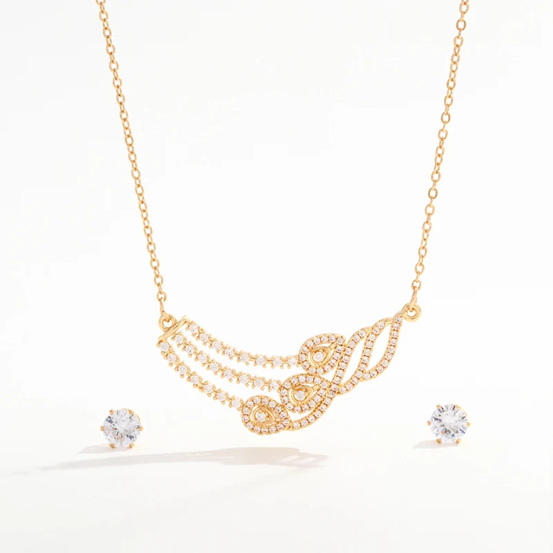 CDD Luxury Zircon Water Drop Crystal Earrings Necklace Set Engagement Wedding Bridal Jewelry Set for Women