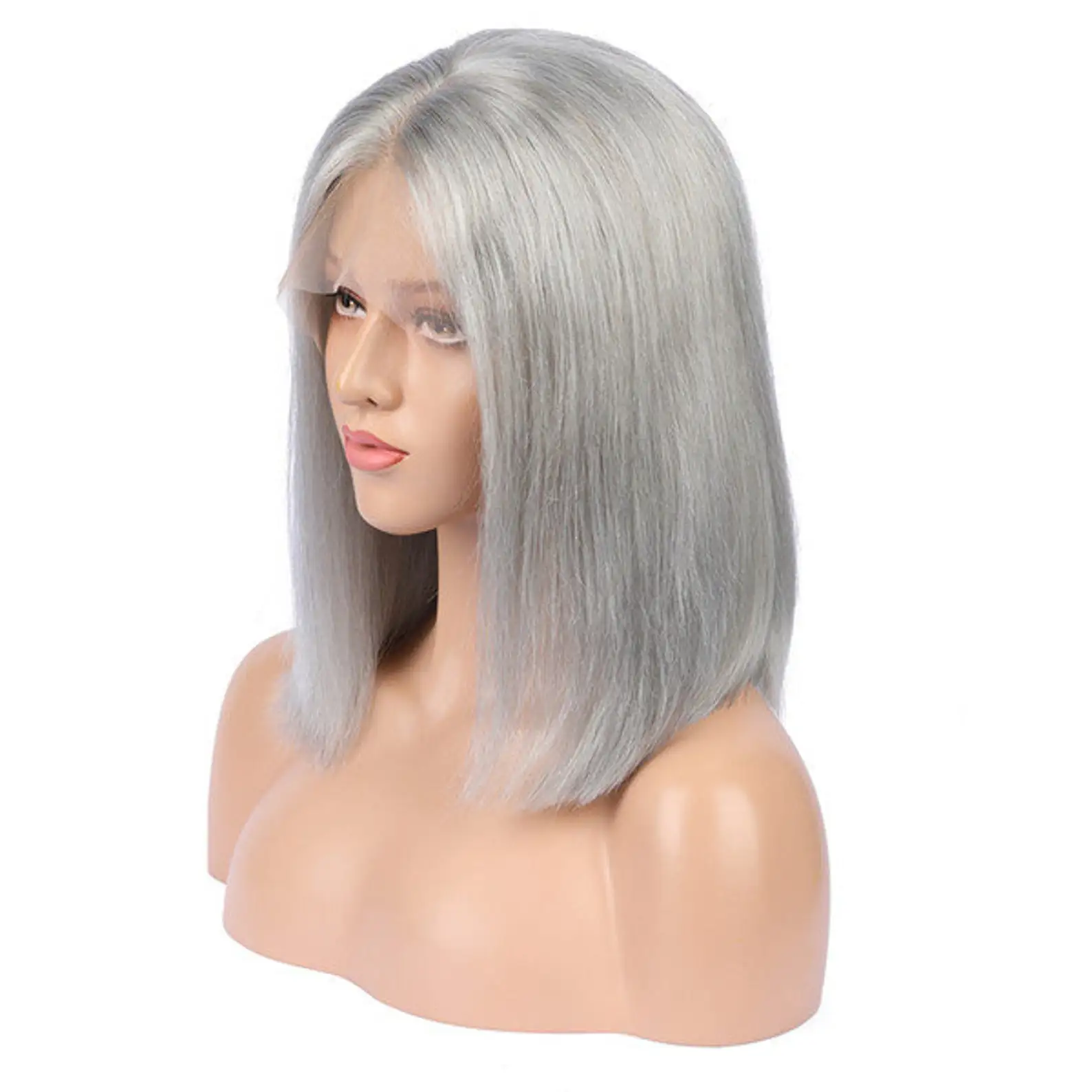 Wholesale Gray color Glueless Full Density Lace frontal Human hair Wigs Peruvian Short Gray Color Bob Lace front Human Hair Wigs