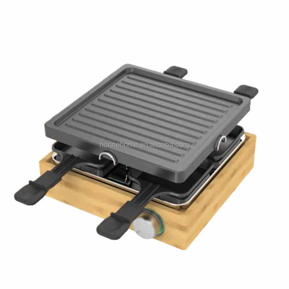 Mini Indoor Bamboo Base Barbecue Electric Raclette Grills