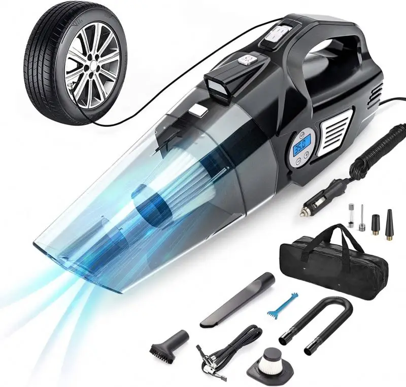 BS7701 4 in1 portable vacuums pointed&digital car air compressor car tyre inflator wireless handheld mini car vacuum cleaner