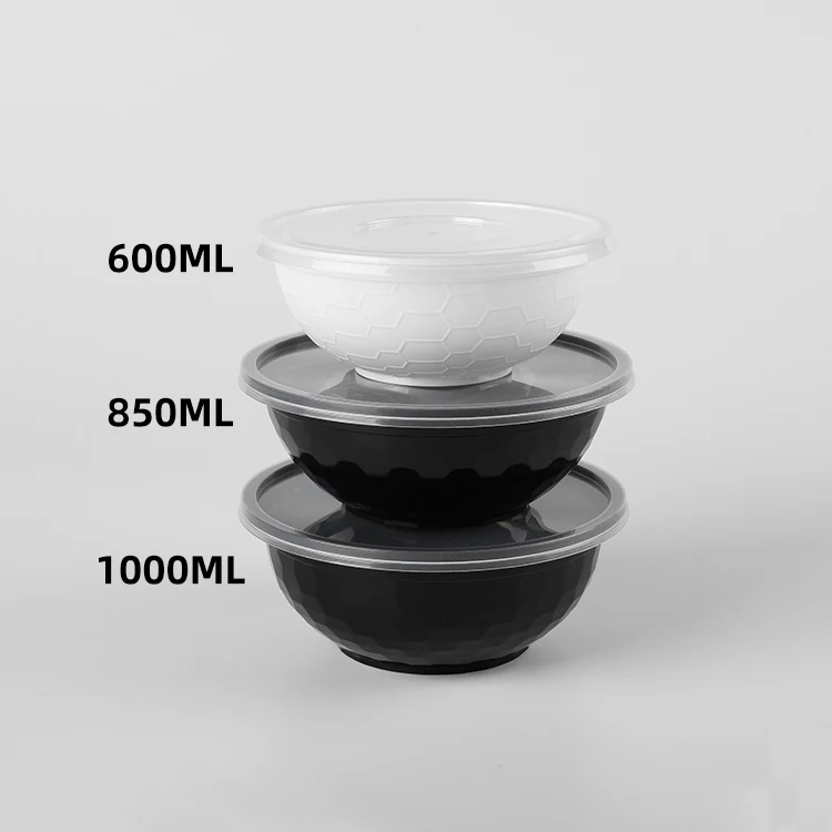 Special design 600 850 950 1000 ML disposable bowl round takeaway microwavable plastic food storage container with lid