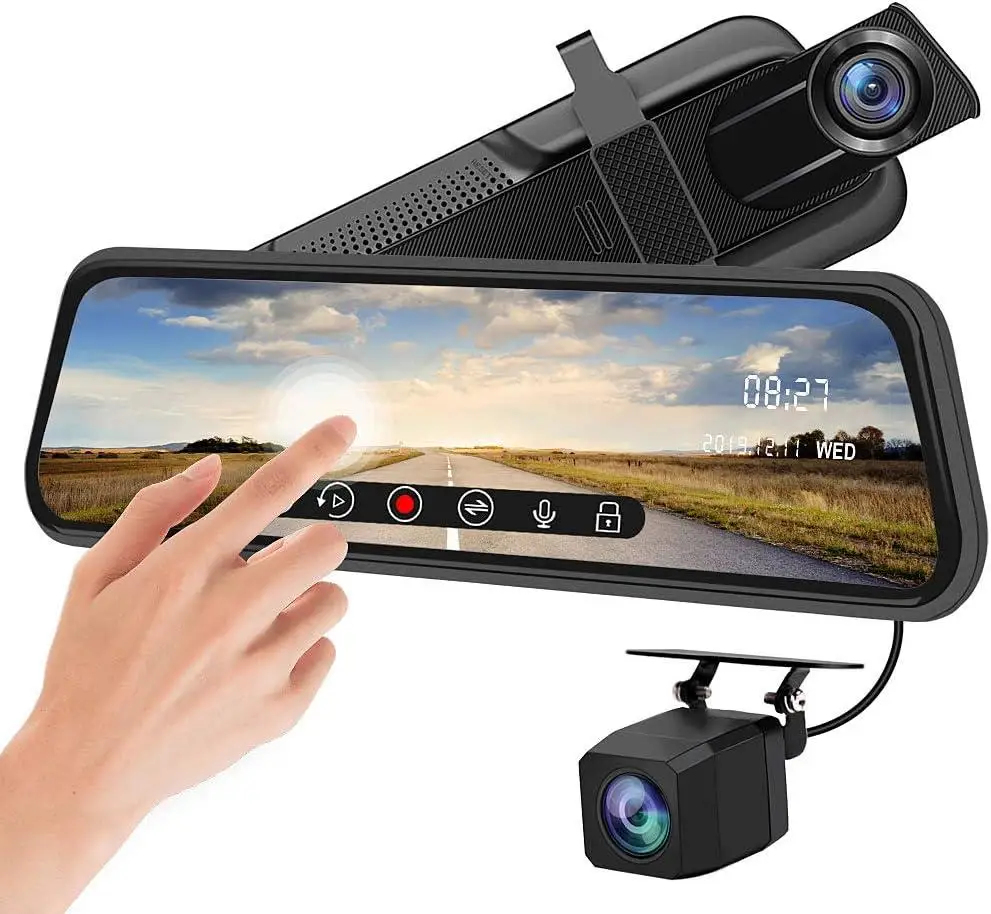 Full HD 1080P Night Vision Stream Media Dual Lens Car Camera 10' IPS Touch Screen Rearview Mirror Dash Cam Car DVR Camera