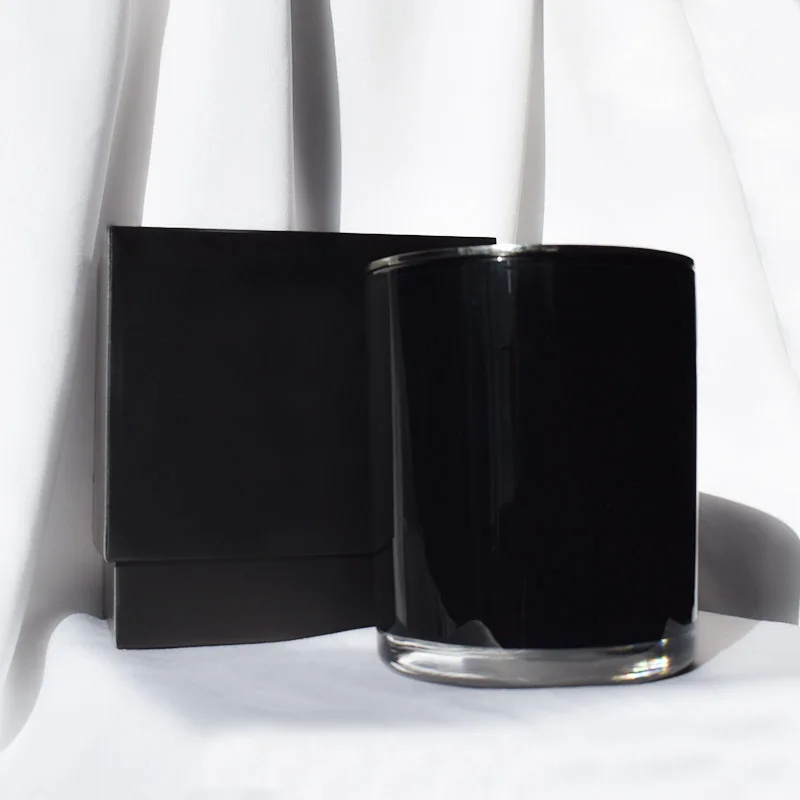 12oz Black Candle Jars with Zinc Alloy Silver Thin Lid with Custom Engraved logo and Gift Rigid Cardboard Black Boxes Packaging