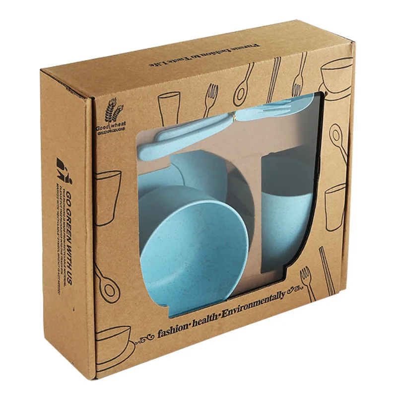 Wheat straw six-piece set thick cutlery household dining suit plate Bowl Cup Saucer spoon Fork chopsticks sets suit