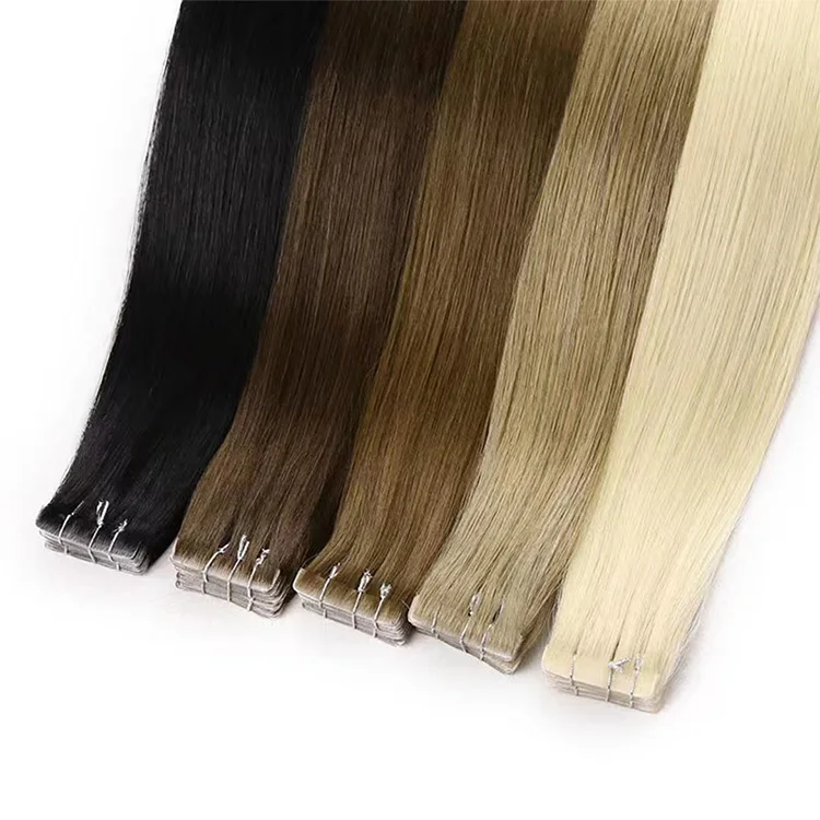 Seamless Injected Hand-Tied Invisible Tape in Hair Human Skin Weft Long