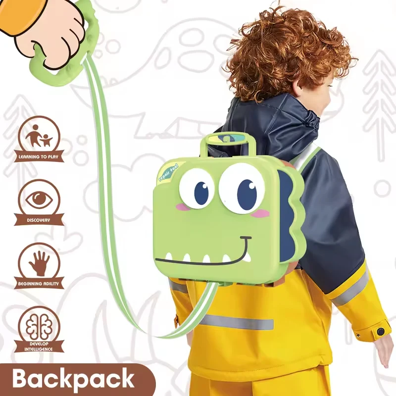 HY New Tools Set Toys Pretend Play 3 in 1 Deformable Cartoon Dinosaur Backpack Workbench Kids Plastic Toy Tool Box Set