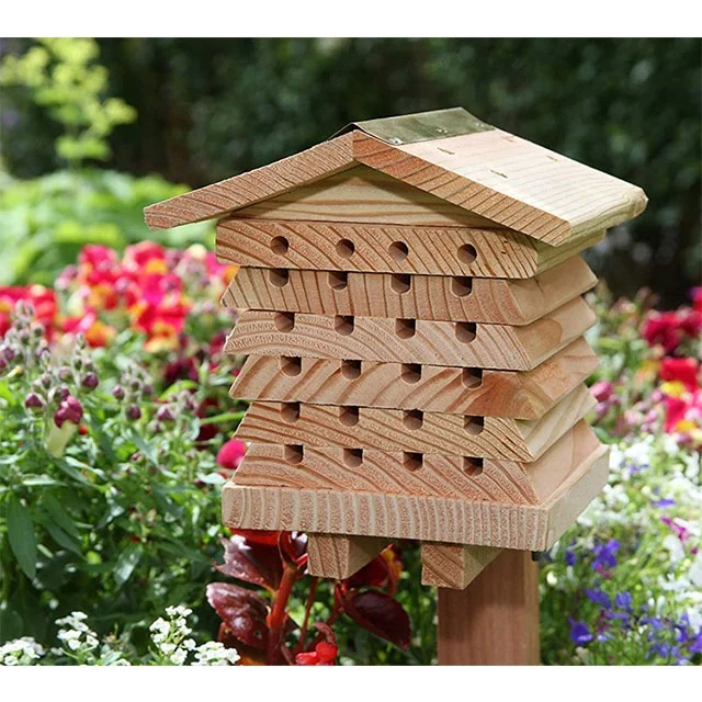 Custom logo and packaging cheap eco friendly wooden mason bee house; Wholesale craft gift product bird house nest aviary