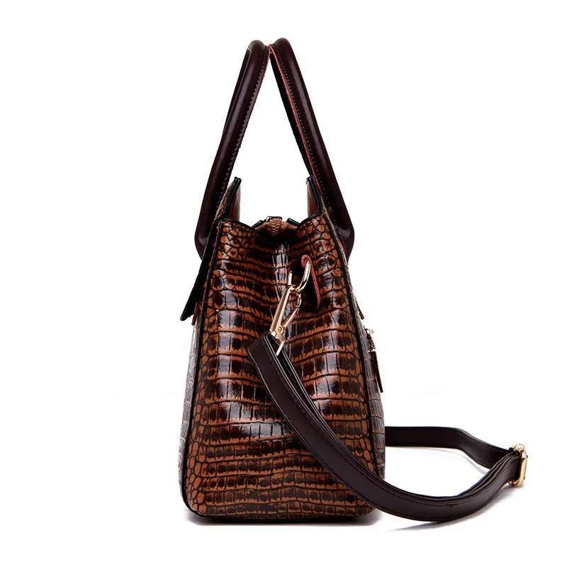 
2019 Retro European American Style Women Handbag Crocodile Ladies Genuine Leather Tote Bag 