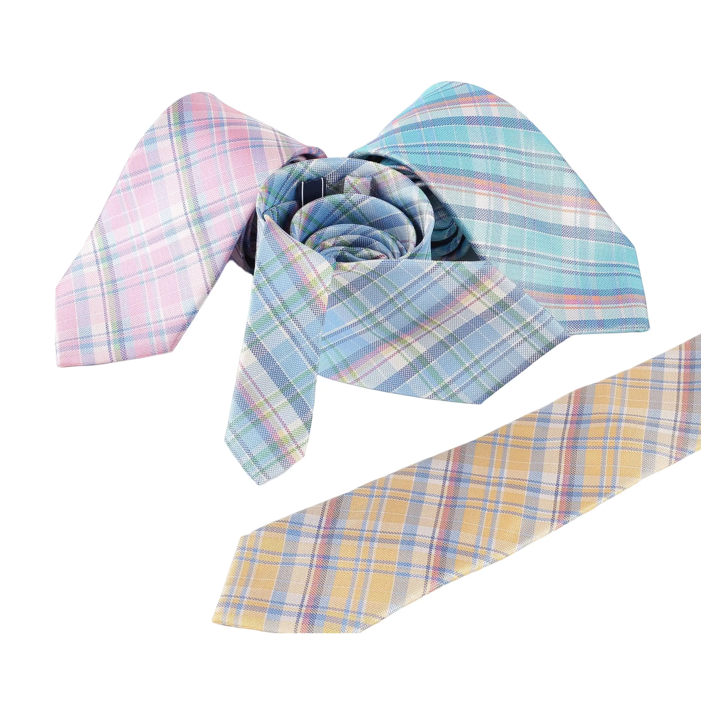 China Manufacturer Wholesale Pure Handmade Neckties Hot Selling Luxury Silk Jacquard Plaid pattern Necktie For Men