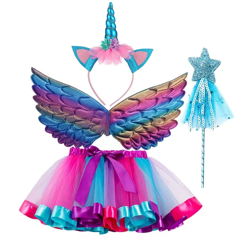 Fancy Rainbow Ballet Tutu Skirt Sets Tutu Skirt With Headbands Costume Christmas Rainbow Tulle Tutu Skirt For Girls