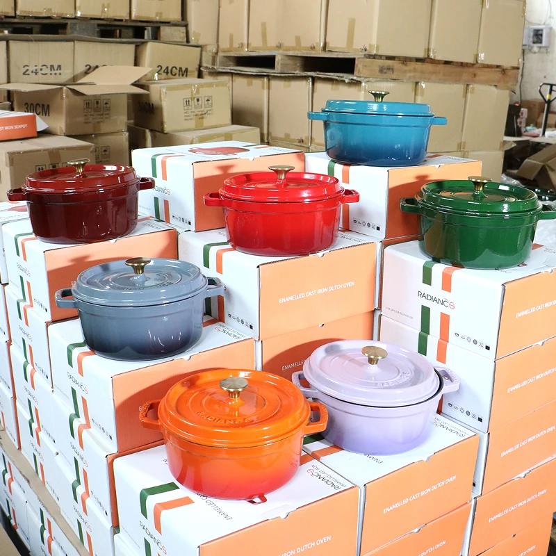 Super Large Cast Iron Enamel Saucepan 26CM-30CM Matte Black with Multi-Color Options for Camping Cookware