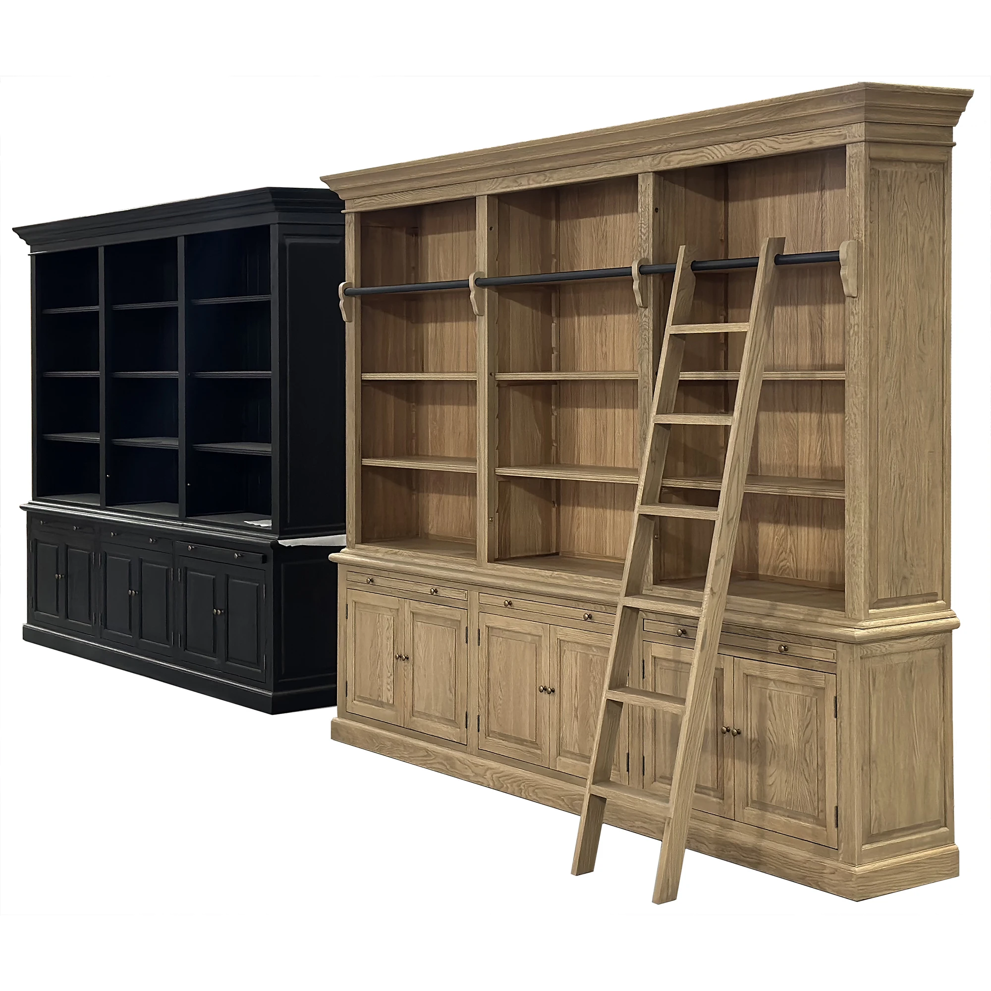 French Style Antique Home Office Furniture Large Ladder Bookshelf Bookcase Book shelf Wooden P1808