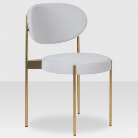 Gold plated metal frame linen fabric upholstered dining chair