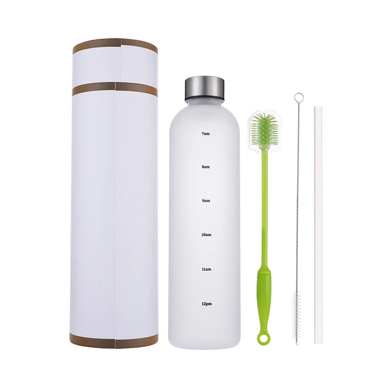 32 OZ motivational fashion Ready to ship water Bottle With Time Marker To Drink BPA Free Frosted Plastic