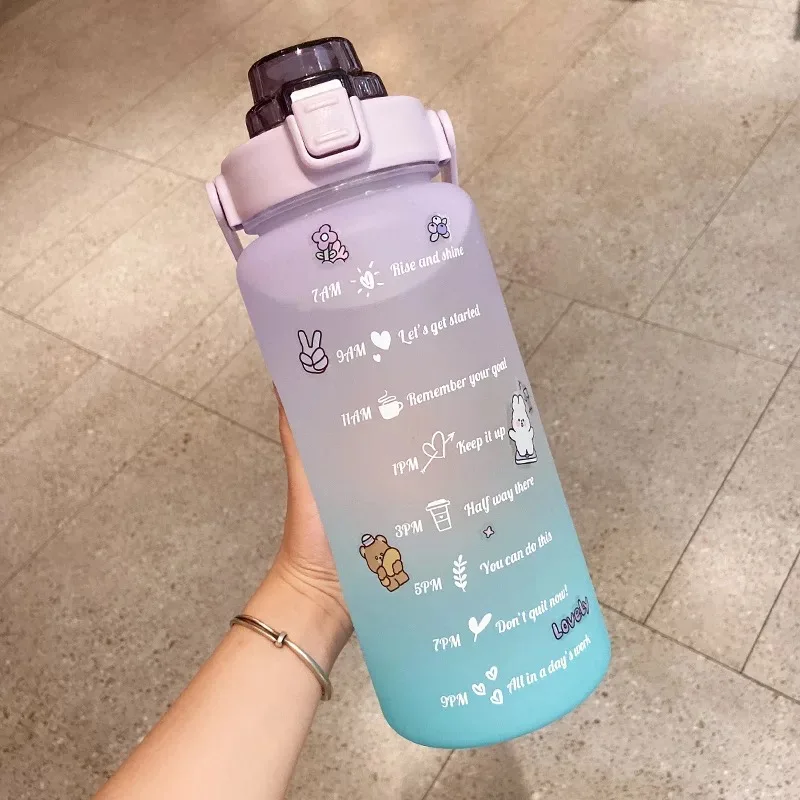 Мотивационная бутылка для воды 2 л с соломой горячей/холодной изоляцией спортивный напиток полипропиленовый материал пластиковая крышка размер галуна