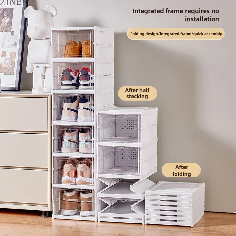 Home Organizer Stackable Transparent Plastic Folding Shoe Box for SpaceSaving Storage